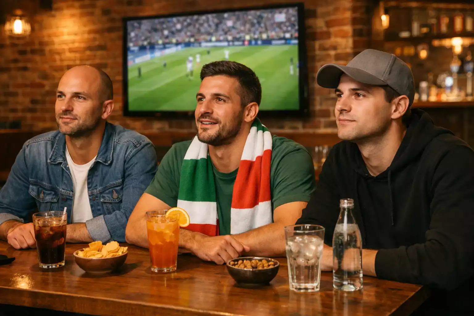 Tifosi italiani che guardano partita di calcio allo stadio