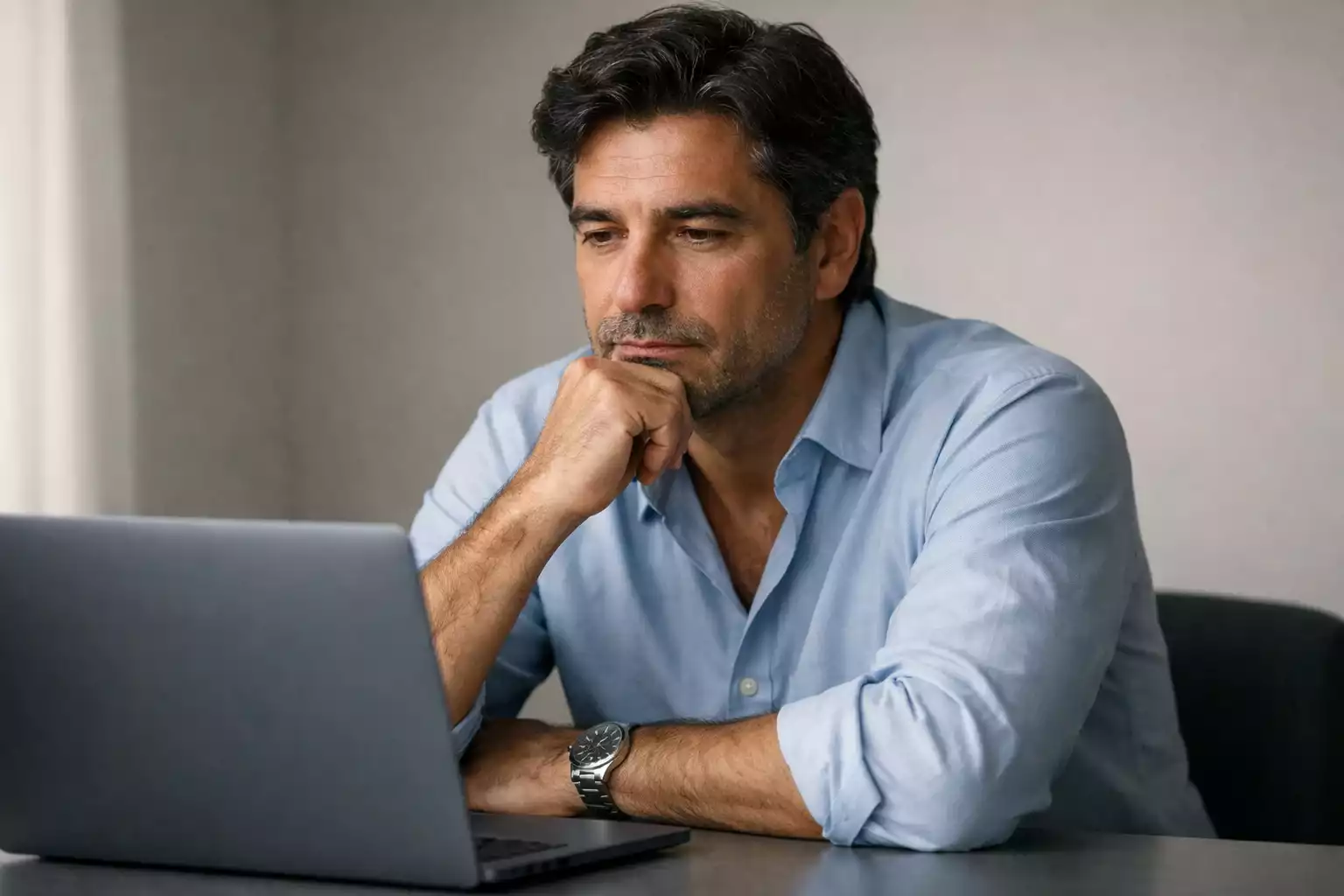 Persona pensierosa davanti a decisione importante