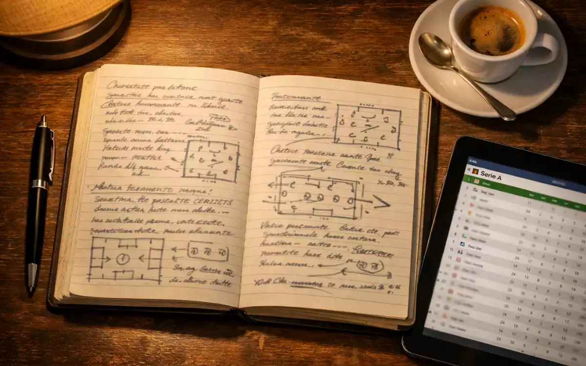 Notebook con appunti e analisi statistiche calcio