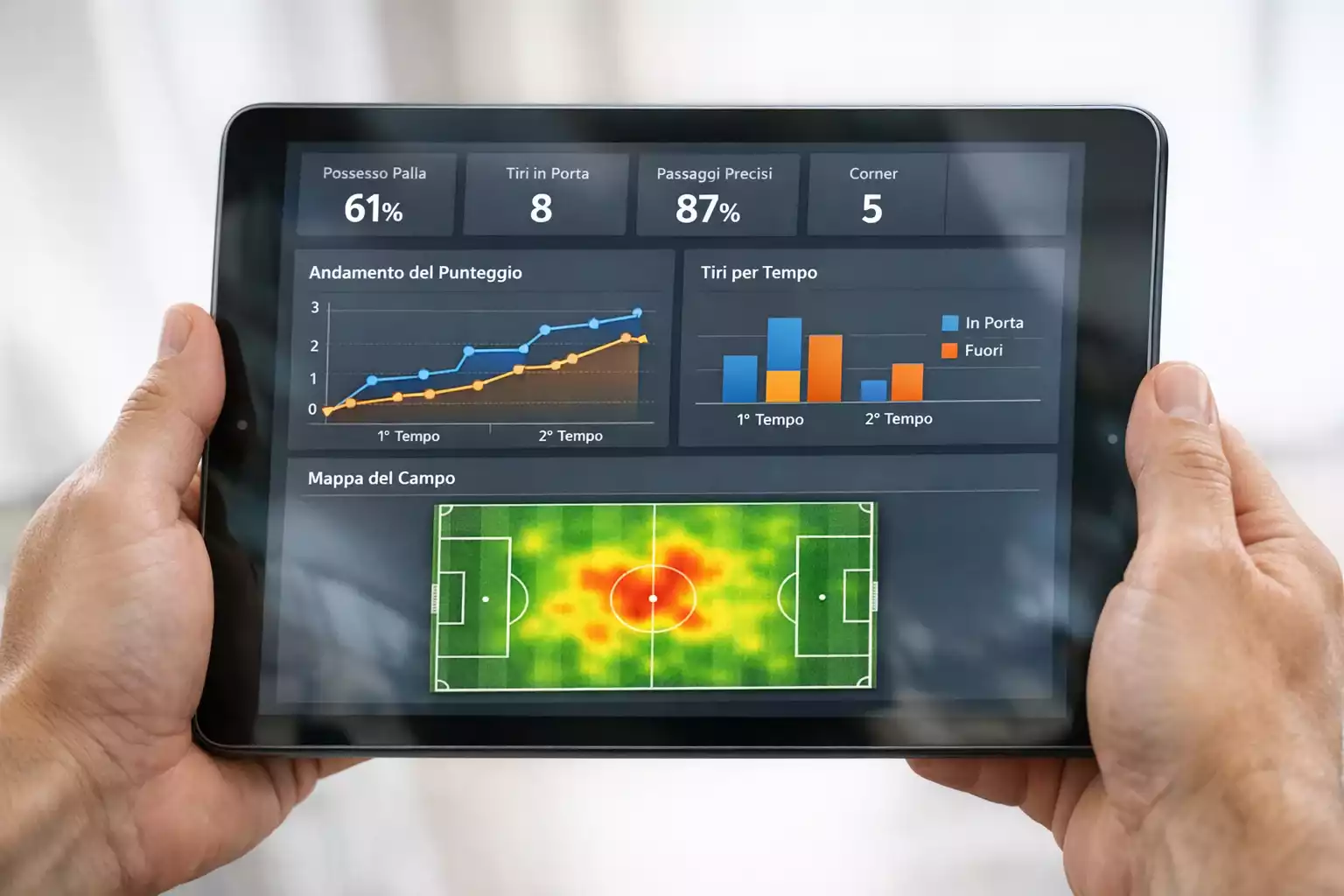 Tablet con applicazione di statistiche calcistiche avanzate