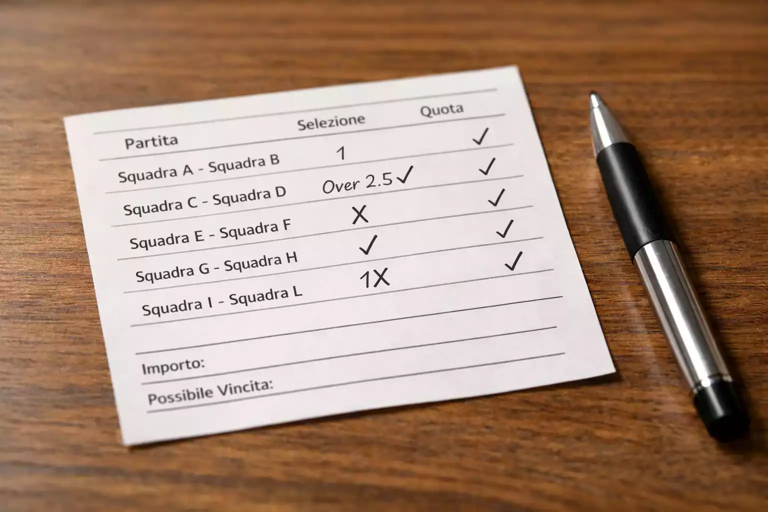 Schedina di scommesse calcio con multiple selezioni