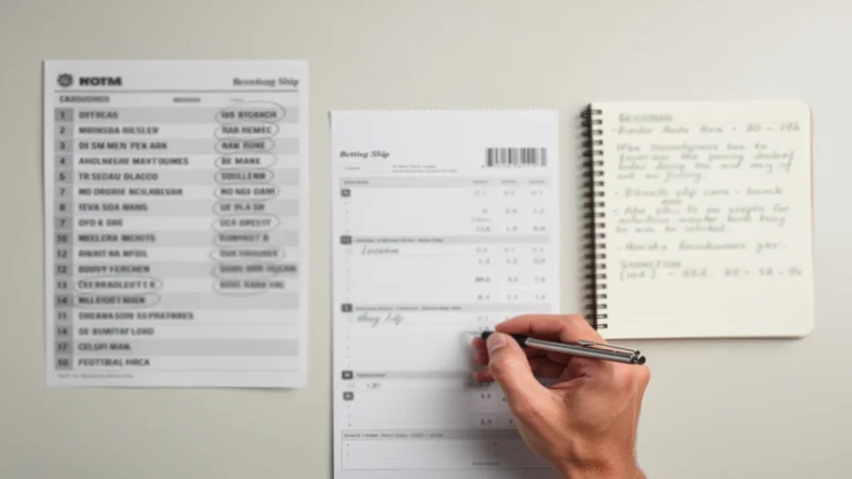 Persona che costruisce una schedina di scommesse calcio con appunti e analisi delle partite