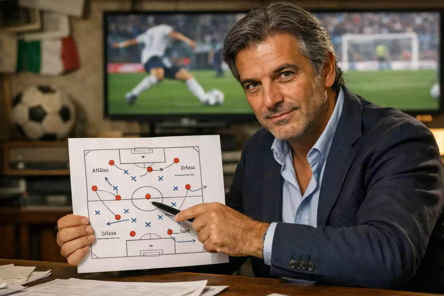 Esperto di pronostici calcistici analizza formazioni e statistiche delle squadre