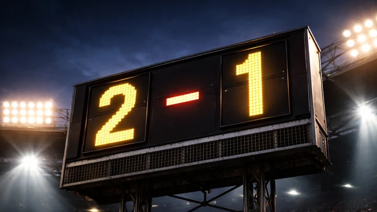 Attaccante di calcio che esulta dopo aver segnato un gol sotto i riflettori dello stadio