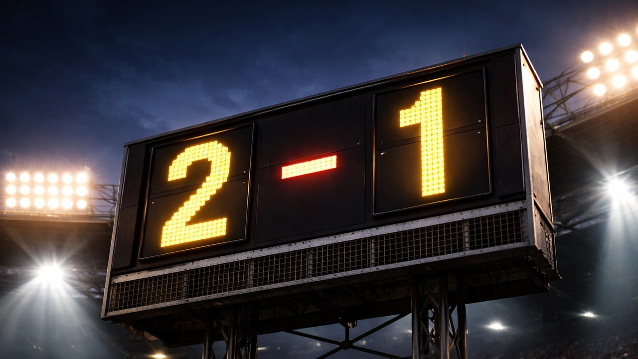 Attaccante di calcio che esulta dopo aver segnato un gol sotto i riflettori dello stadio