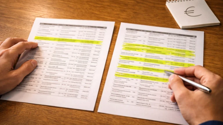 Persona che confronta due strategie di scommesse con appunti e dati su una scrivania